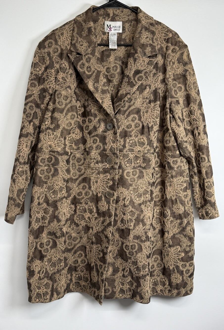 Maggie Sweet Jacket Petite XL Brown Floral Tapestry Blazer Vintage Style